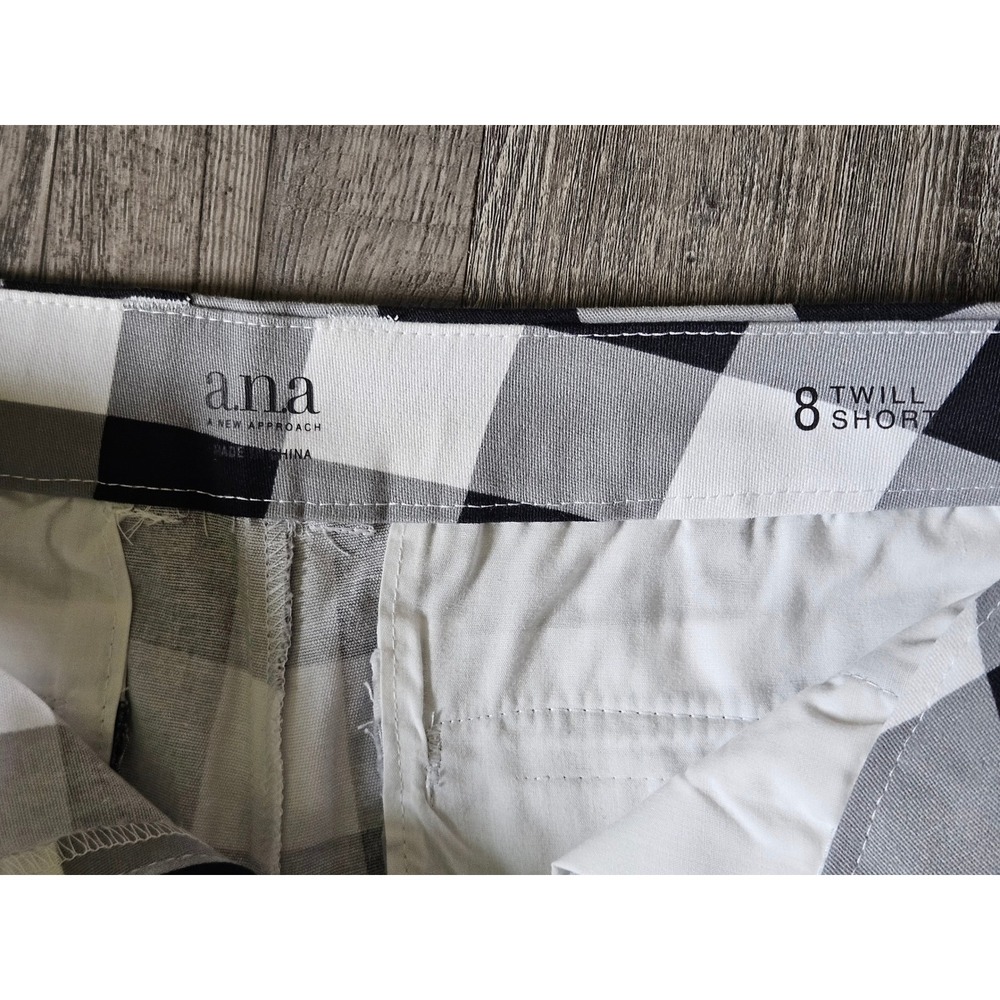 ANA A New Approach Black White Buffalo Check Twill Shorts Womens Size 8 Plaid - Picture 7 of 7